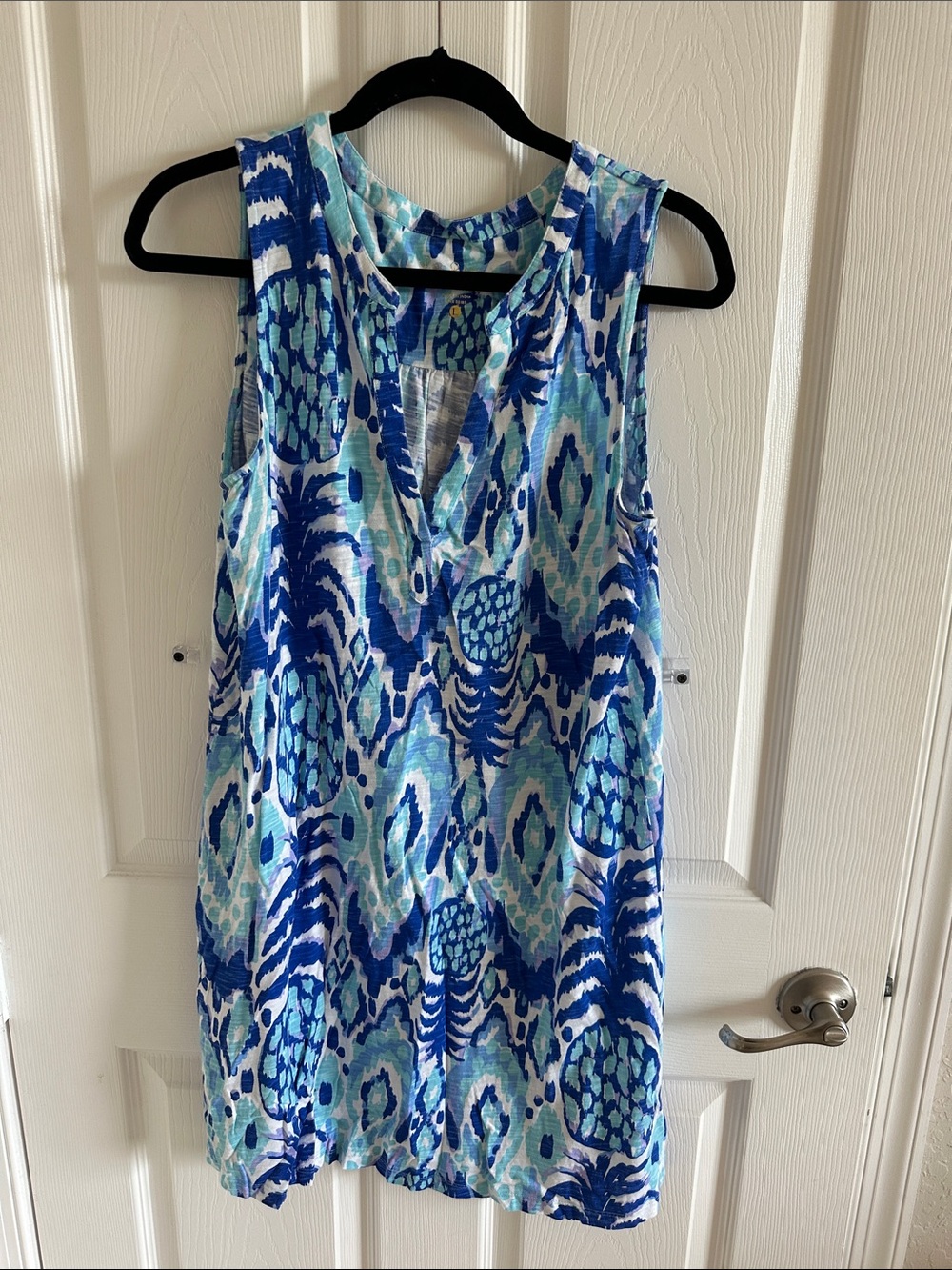 Blue & Aqua Sleeveless Printed Tunic Dress